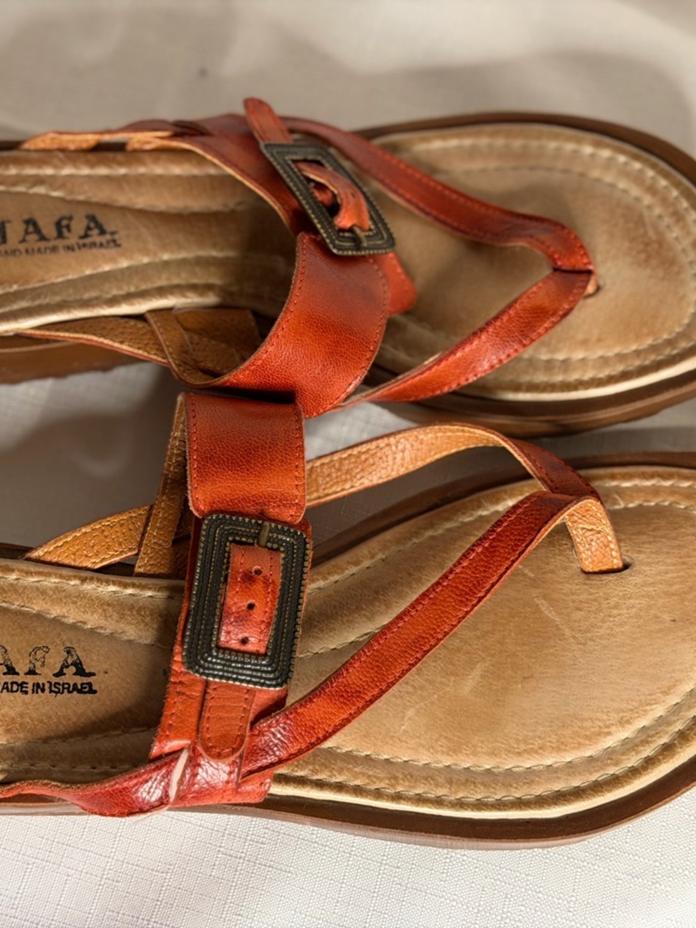 Jafa Orange Leather Thong Sandals